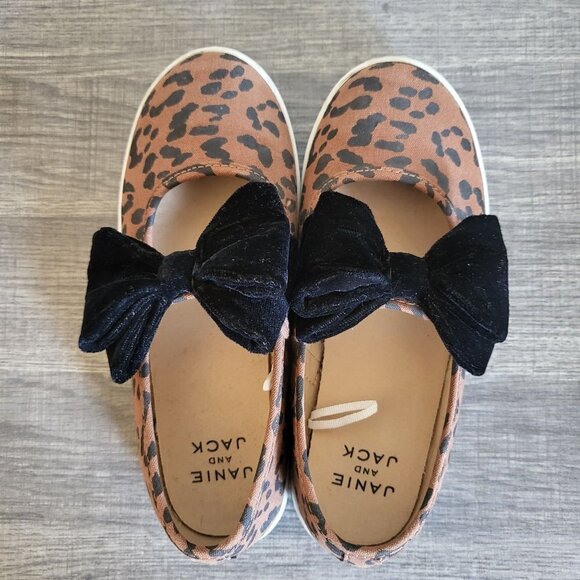 Janie and Jack Cheetah Print Bow Slip-On Sneaker Shoes Brown/Black Size Kid's 3 - Picture 5 of 9